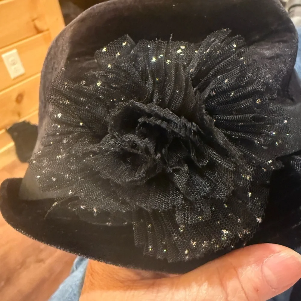 The Place Black Velvet Fedora with Floral Accent, Kids L 10+ 2 for $30